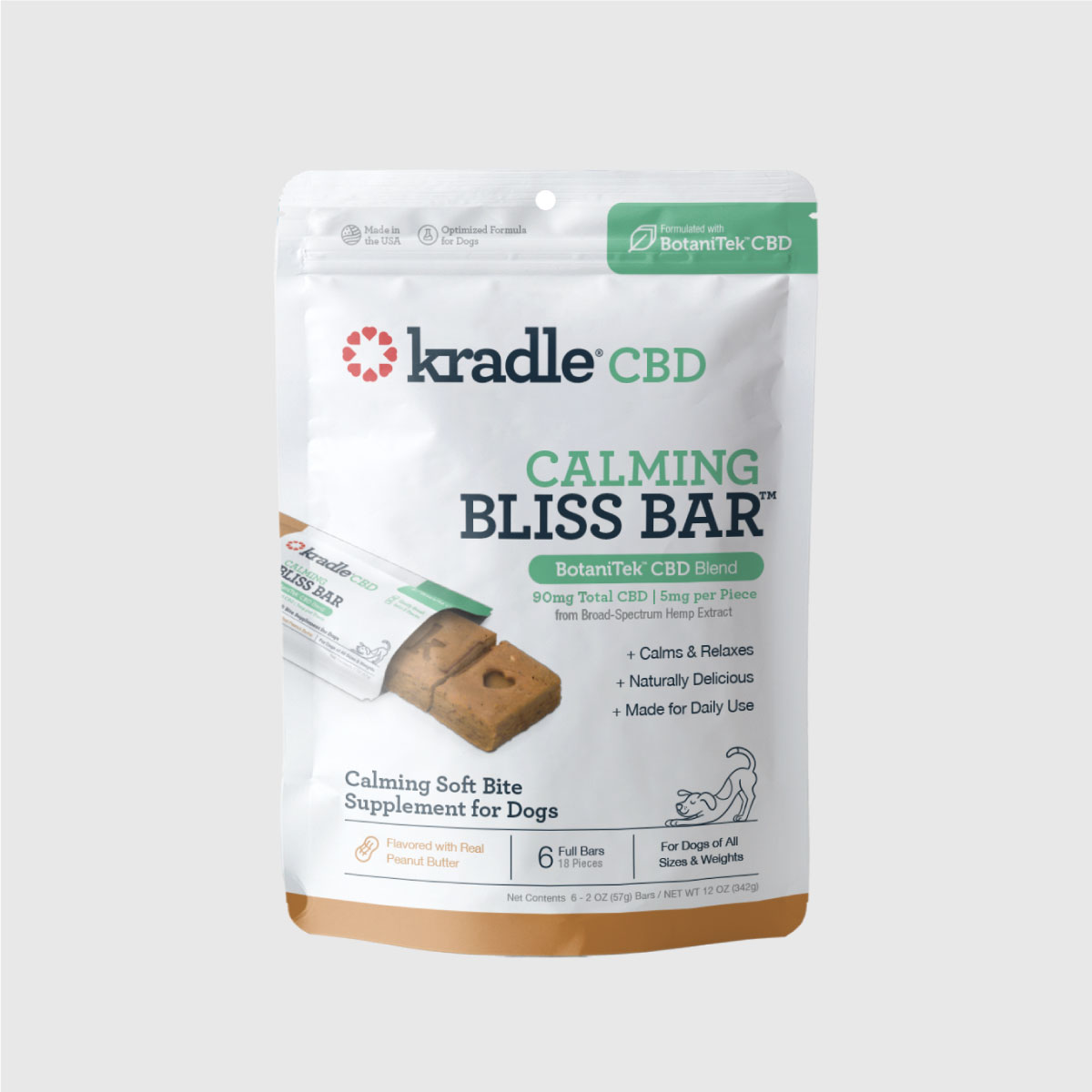 Kradle CBD Calming Bliss Bar 6 count pouch front view.