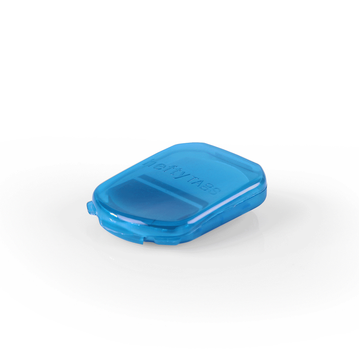 A small translucent container is varying colors holding sticky tabs for office use, clipped shut.